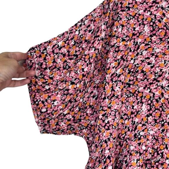 Pieces Pink Black Floral Print Short Sleeve VNeck Babydoll Shift Dress Sz 20 NWT - Picture 4 of 9